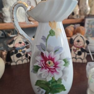 Vintage Ucagco Ceramic Floral Pitchers 8" tall, pitcher/vase/mantle piece
